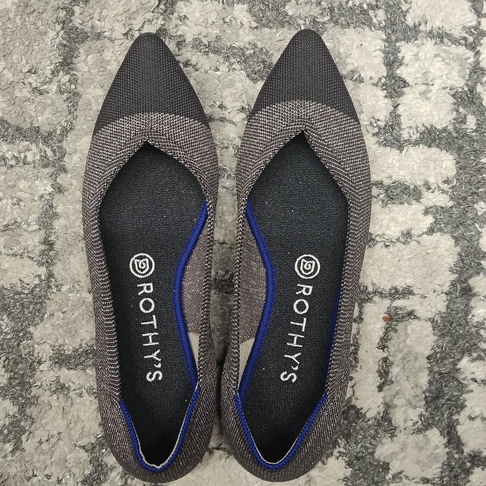 Rothy twilight metallic cap toe sparkly flat point shoes size 9 - like new